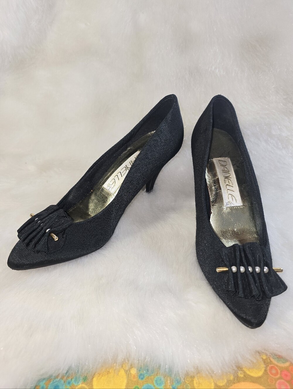 Danelle Black Women's Pointed Toe Heels with Ruffled Accent